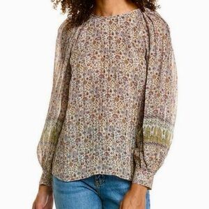 Vanessa Bruno Brown Stan Oil silk blend blouse ballon sleeves round neck, sz. 40